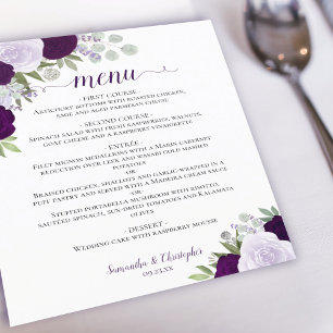 Menu de Casamento de Rosas Roxo com Ameixas e Dust