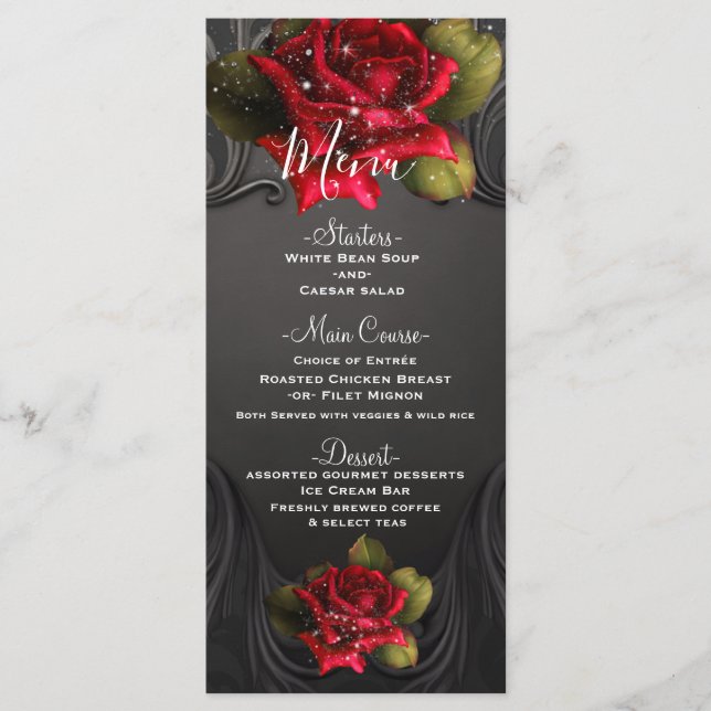 Menu de casamento de rosas vermelhas ornamentais v (Frente)