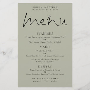 Menu de Casamento de Sage Suave do Script Elegante