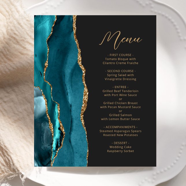 Menu de Casamento de Script Agate Azul Dourado de  (Criador carregado)