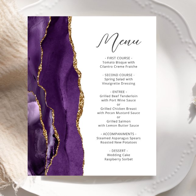 Menu de Casamento de Script Agate Dourado Roxo de  (Criador carregado)