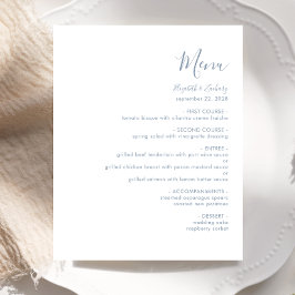 Menu de Casamento de Script Azul com Dusty Moderno