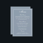 Menu de Casamento de Script Branco Azul Elegante D<br><div class="desc">Uma maneira elegante de mostrar aos seus convidados as opções do menu. Em azul empoeirado com escrevendo branco. Uma fonte elegante de casamento de script foi combinada com um estilo moderno, com uma fonte de todos os bonés criando um cardápio de casamento na moda, mas amigável. Foi alocado um amplo...</div>