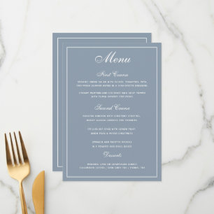 Menu de Casamento de Script Branco Azul Elegante D