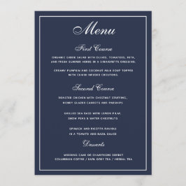 Menu de Casamento de Script Branco Azul-Marinho El