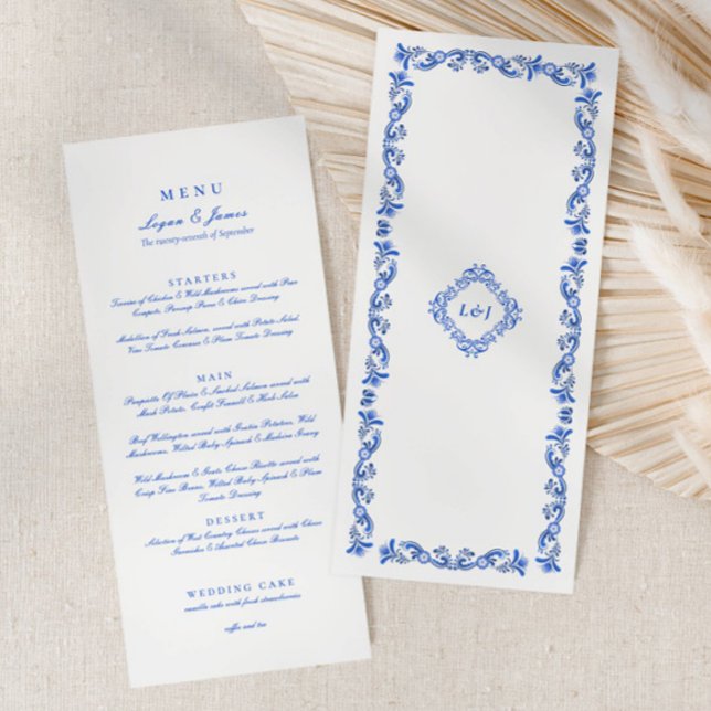Menu de Casamento de Script de Chinoiserie Azul El (Criador carregado)