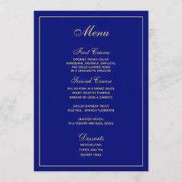 Menu de Casamento de Script Dourado Azul Elegante