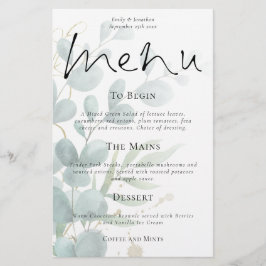 Menu de Casamento de Script Eucalyptus Moderno de 