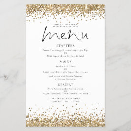 Menu de Casamento de Script Glitter Dourado do PAP