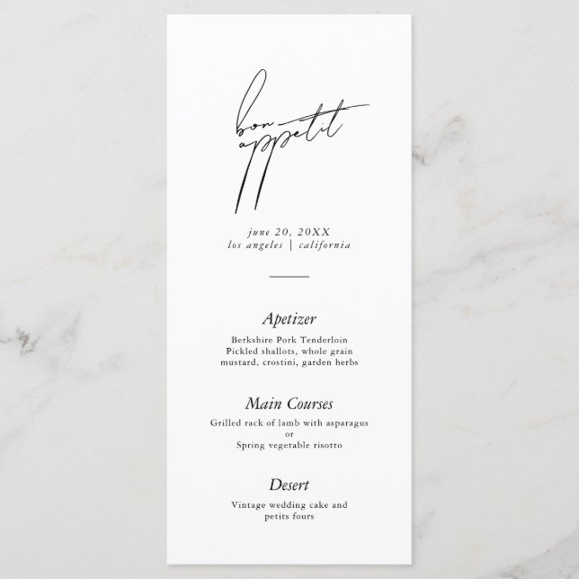 Menu de Casamento de Script Minimalista Moderno (Frente)