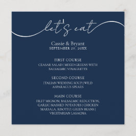 Menu de Casamento de Script Moderno Azul de Marinh