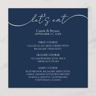 Menu de Casamento de Script Moderno Azul de Marinh