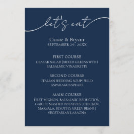 Menu de Casamento de Script Moderno Azul-Marinho E