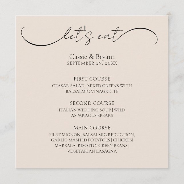 Menu de Casamento de Script Moderno Clássico Único (Frente)