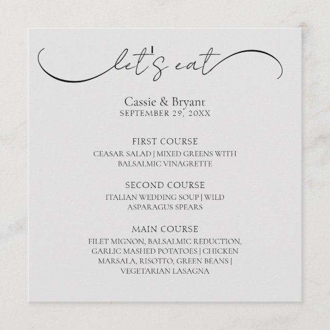 Menu de Casamento de Script Moderno da Cinza Cláss (Frente)