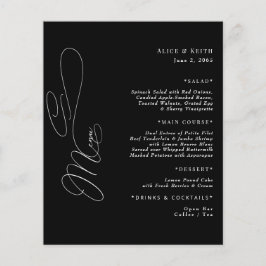 Menu de Casamento de Script Preto e Branco Elegant