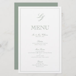 Menu de Casamento de Script Verde do Monograma Ele