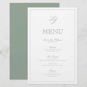 Menu de Casamento de Script Verde do Monograma Ele