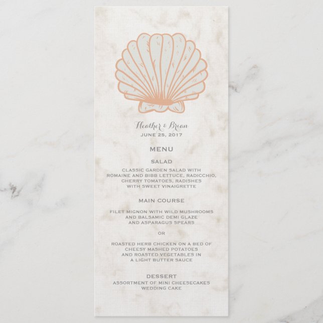Menu de Casamento de Seashell Russo Laranja (Frente)