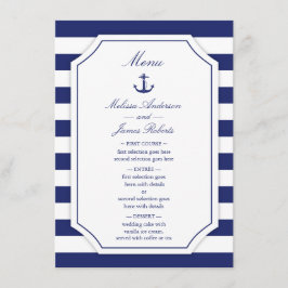 Menu de Casamento de Stripe Azul com Marinho Ancor