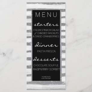 Menu de Casamento de Stripe do Shimmer Silver