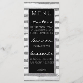 Menu de Casamento de Stripe do Shimmer Silver
