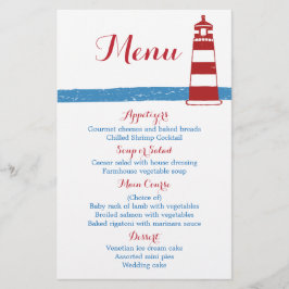 Menu de Casamento de Stripes Azuis do Farol Vermel
