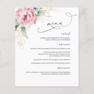 Menu de Casamento de Suculentes e Flores Rosa Eleg
