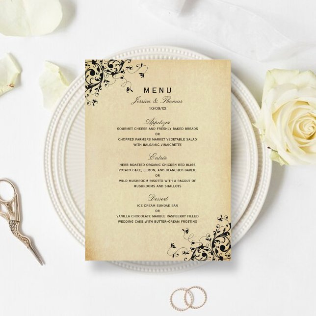 Menu de Casamento de Suportes Antigos Elegantes (Criador carregado)