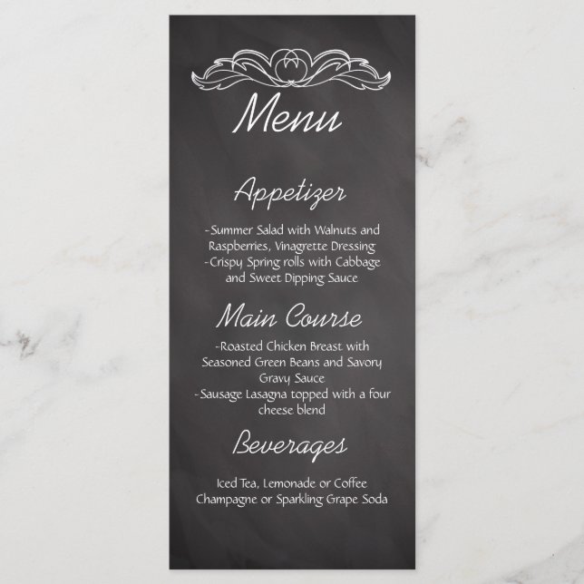 Menu de Casamento de Tabuleiro Chalkboard Slate (Frente)
