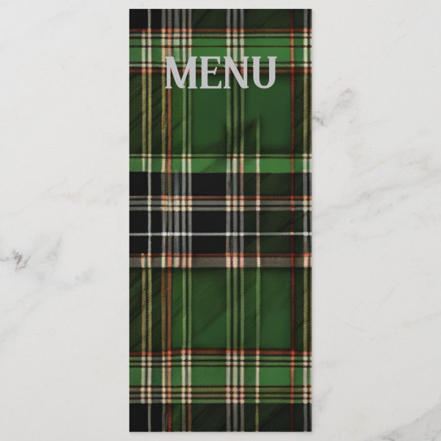 Menu de Casamento de Tartan Escocês Verde (Verso)