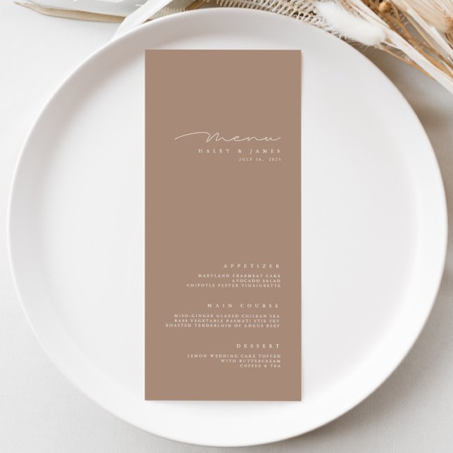 Menu de Casamento de Taupe Escuro Simples Elegante (Criador carregado)