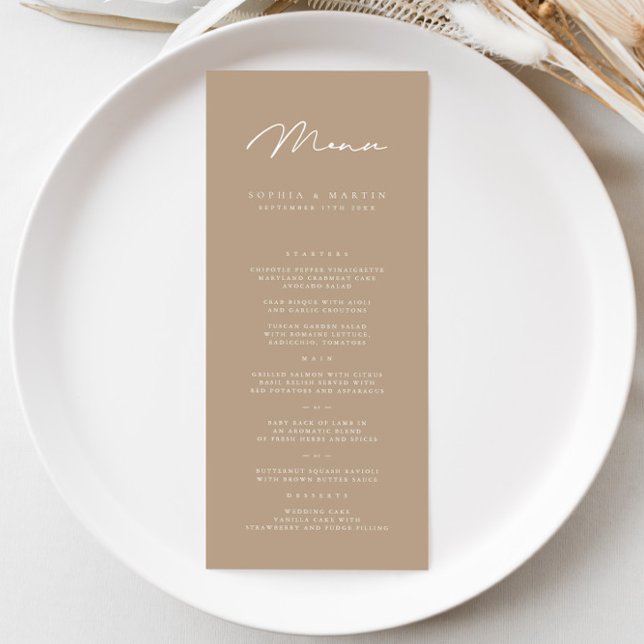 Menu de Casamento de Taupe Minimalista Elegante (Criador carregado)