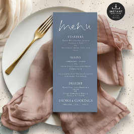 Menu de Casamento de Texto Branco Azul Imprimível