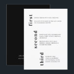 Menu de Casamento de Texto Vertical Preto Mínimo Ú<br><div class="desc">Menu de Casamento de Texto Vertical Preto Mínimo Único com os nomes do cônjuge e a data do casamento no verso. Todos os campos de texto e cores são personalizáveis na ferramenta design.</div>