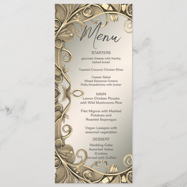 Menu de Casamento Decorativo Dourado Moderno (Frente)