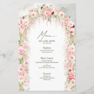 Menu de Casamento do Arco Floral Verde e Rosa Russ