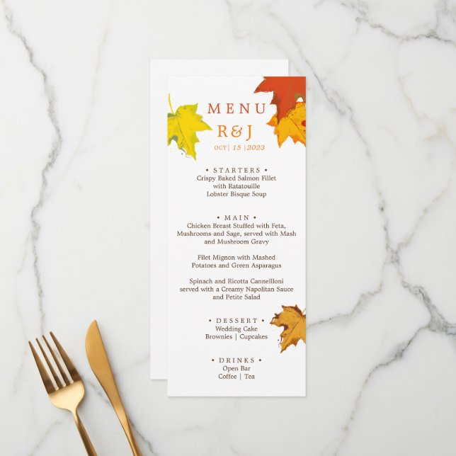 Menu de Casamento do Autumn Fall in Love (Frente/Verso In Situ)