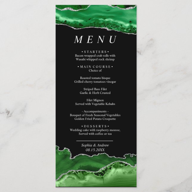 Menu de Casamento do Black & Emerald Greenery (Frente)
