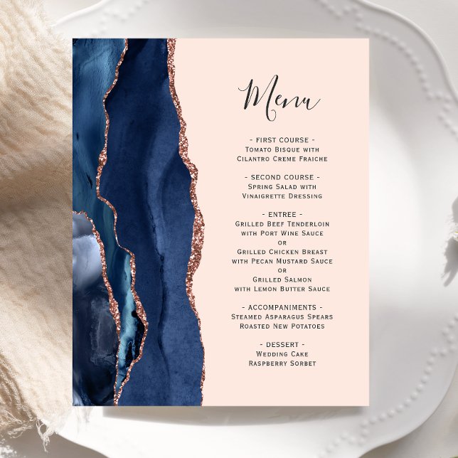 Menu de Casamento do Blush Agate Agate Dourado do  (Criador carregado)
