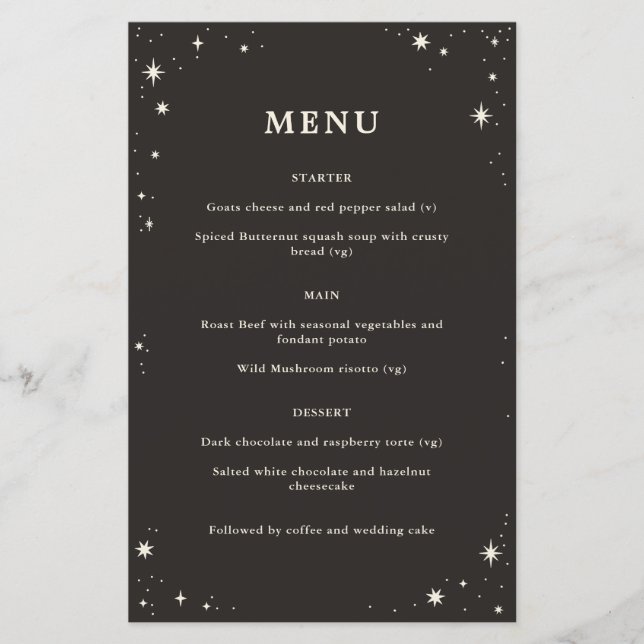 Menu de casamento do boho tarot Celestial (Frente)