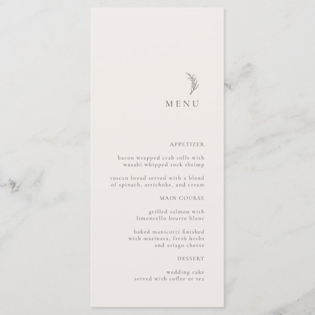 Menu de Casamento do Branch Olive Branch Moderno (Frente)