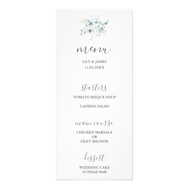Menu de Casamento do Buquê Eucalyptus Verde Azul (Frente)
