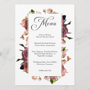 Menu de Casamento do Buquê Floral Rosa