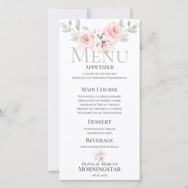 Menu de Casamento do Buquê Rosa Rosa Rosa Romântic (Frente)