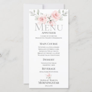 Menu de Casamento do Buquê Rosa Rosa Rosa Romântic