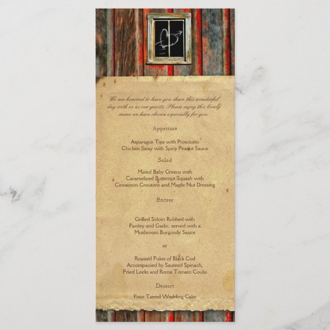 Menu de Casamento do Coração do Grafite de Madeira (Frente)