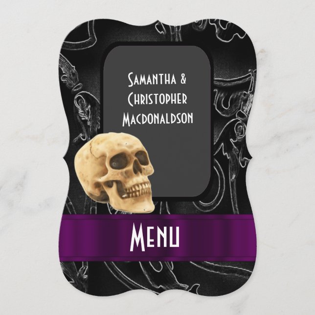 Menu de casamento do crânio de fantasia preto (Frente)