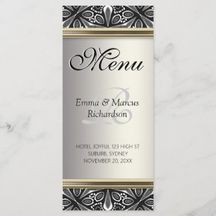 Menu de Casamento do Decor Branco Negro de Prata E