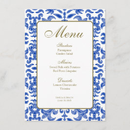 Menu de Casamento do Estilo Amalfi Azul e Branco